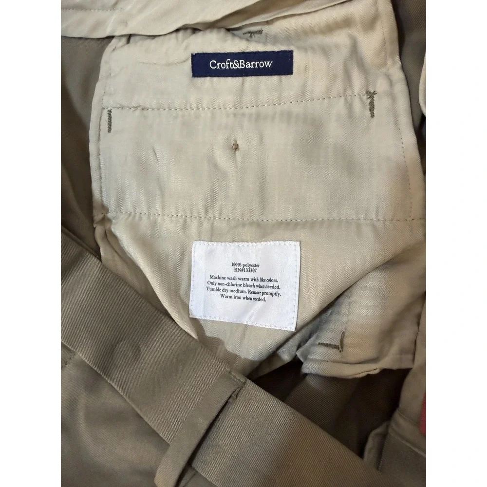 Croft & Barrow Pants Mens 38x29 Tan Khaki Half Elastic‎ Stretch Dress Casual NEW